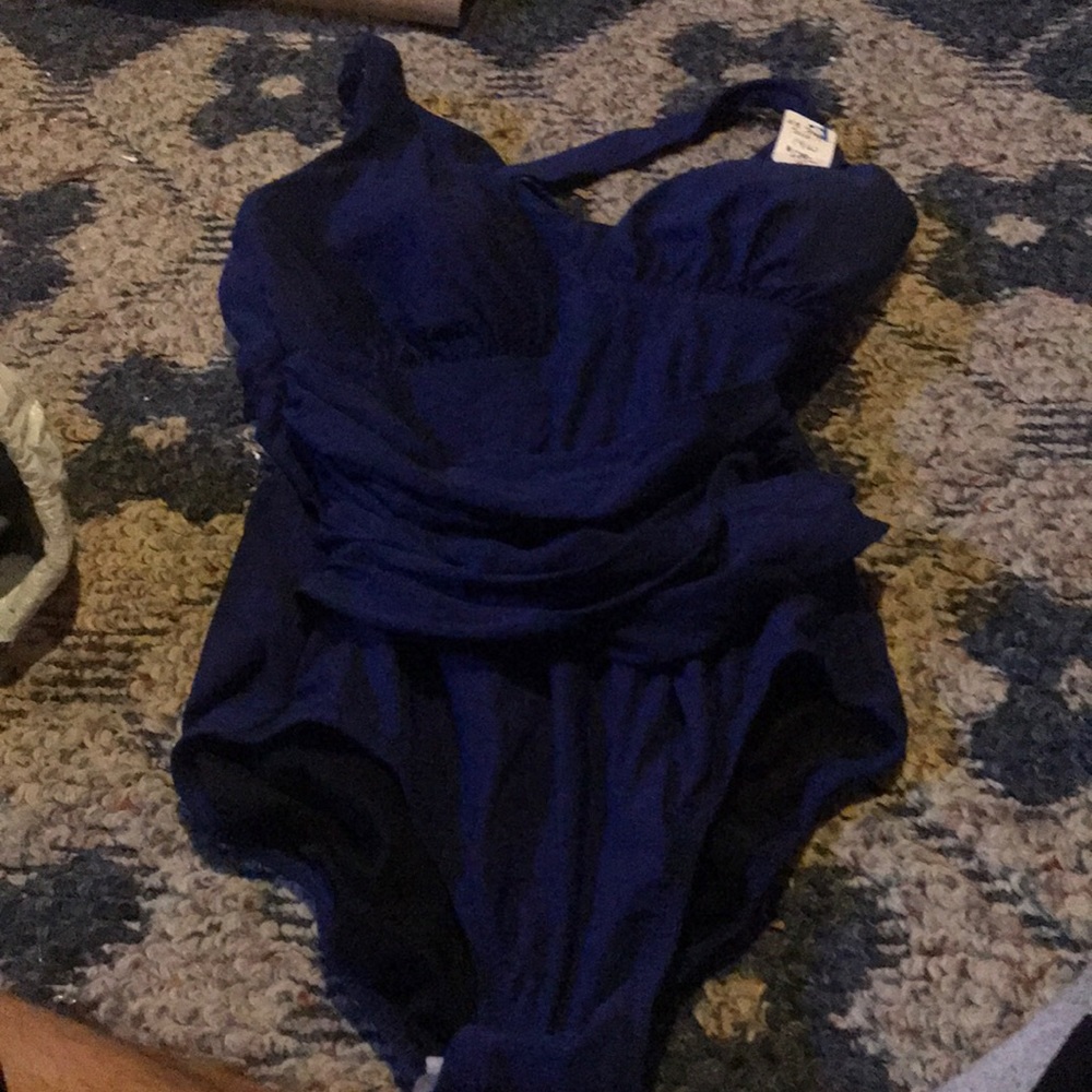 Lands' End Women's One Piece Swimsuit - Navy Blue